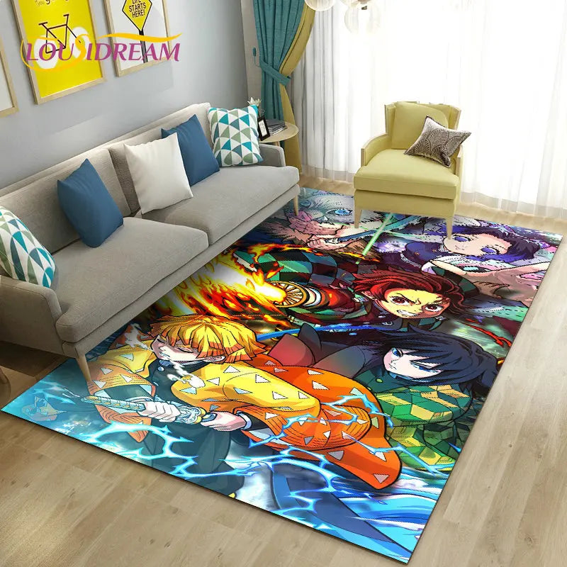 3D Demon Slayer Cartoon Area Rug for Living Room & Kids' Bedroom - Non-slip Large Carpet
