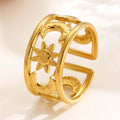 Minimalist Star & Moon Double Layer Open Rings - Waterproof Stainless Steel Jewelry Gift