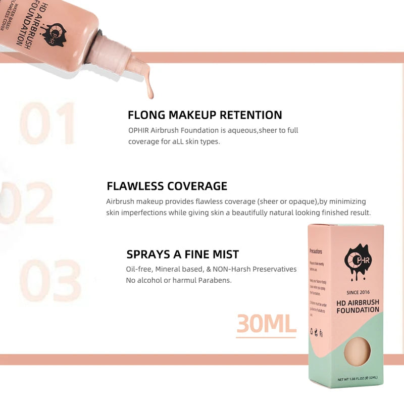 Professional Airbrush Foundation 30ml - 7 Colors for Flawless Makeup
