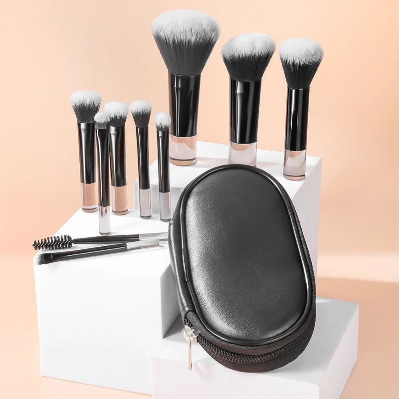 Mini Makeup Brush Set 10pcs with Storage Bag - Portable Professional & Novice Friendly