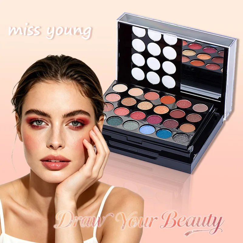 Multifunctional Makeup Kit for Women with Mirror - All-in-One Cosmetic Set for Weddings & Halloween