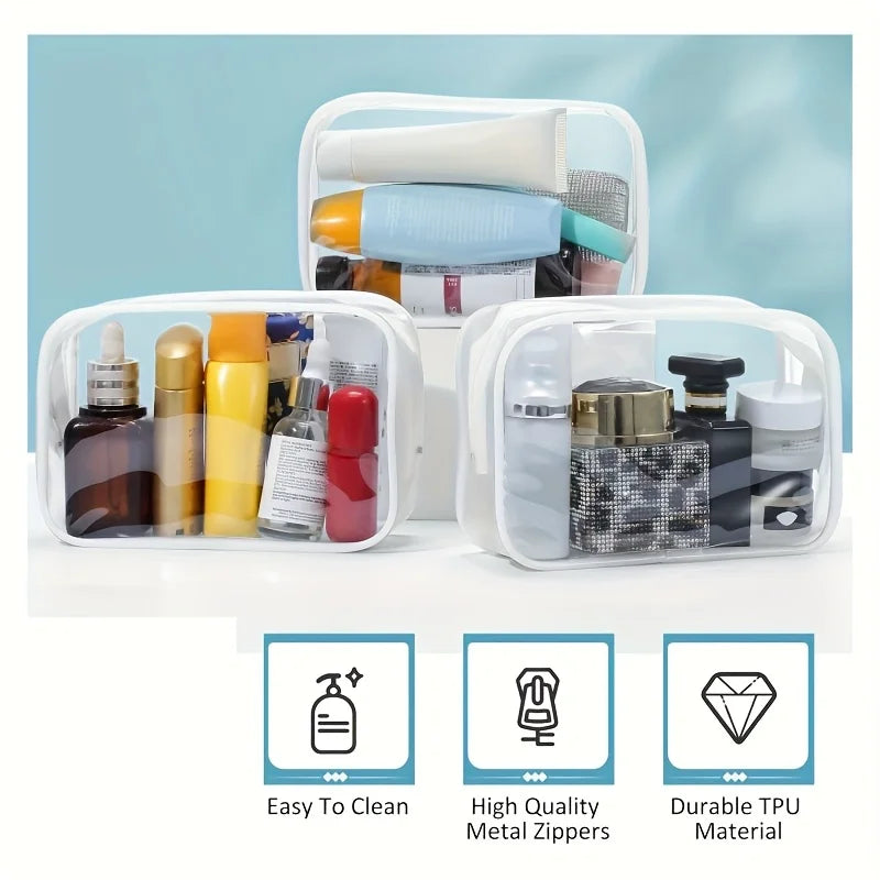 6pcs Transparent Makeup Bags with Leakproof Zipper Travel & Bathroom Organizers