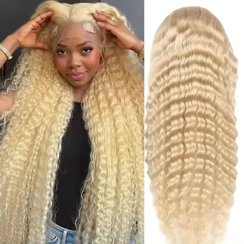 Deep Wave Lace Front Wigs 13x6 HD Lace Frontal Curly Human Hair Honey Blonde
