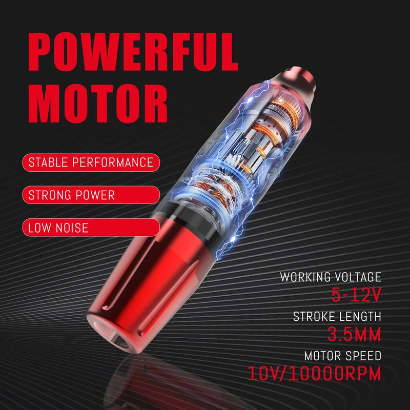 Professional Rotary Tattoo Kit with Power Supply and 10 Cartridge Needles for Beginners & Artists