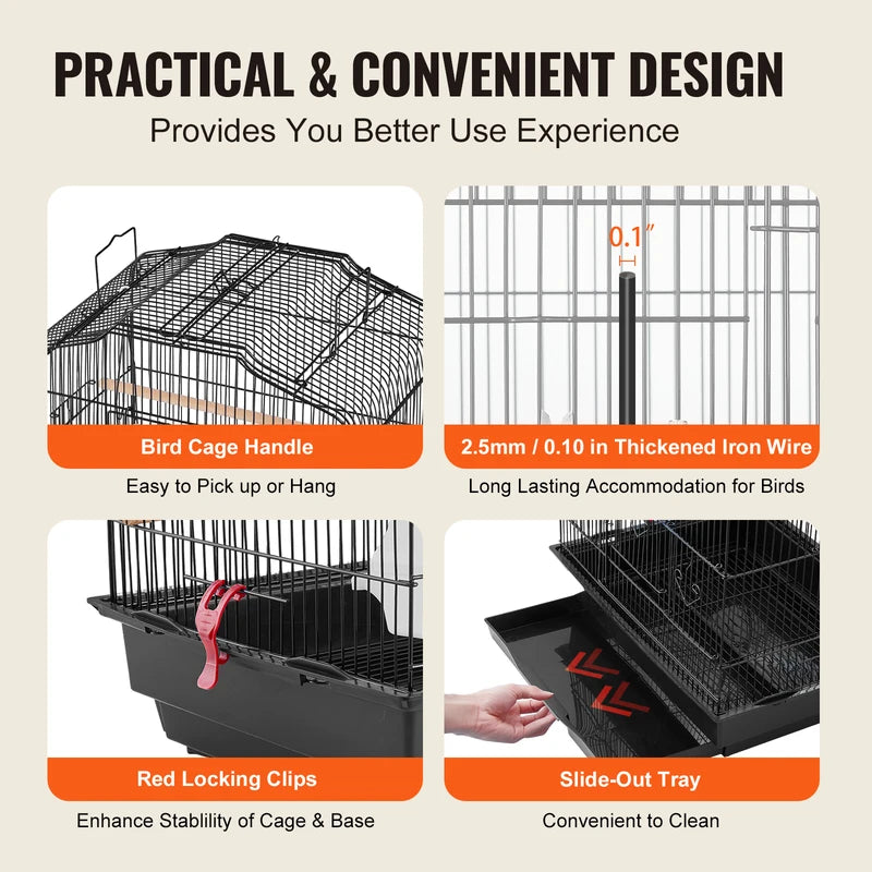 Large Open-Top Parrot Bird Cage with Swing & Perch for Small to Medium Birds