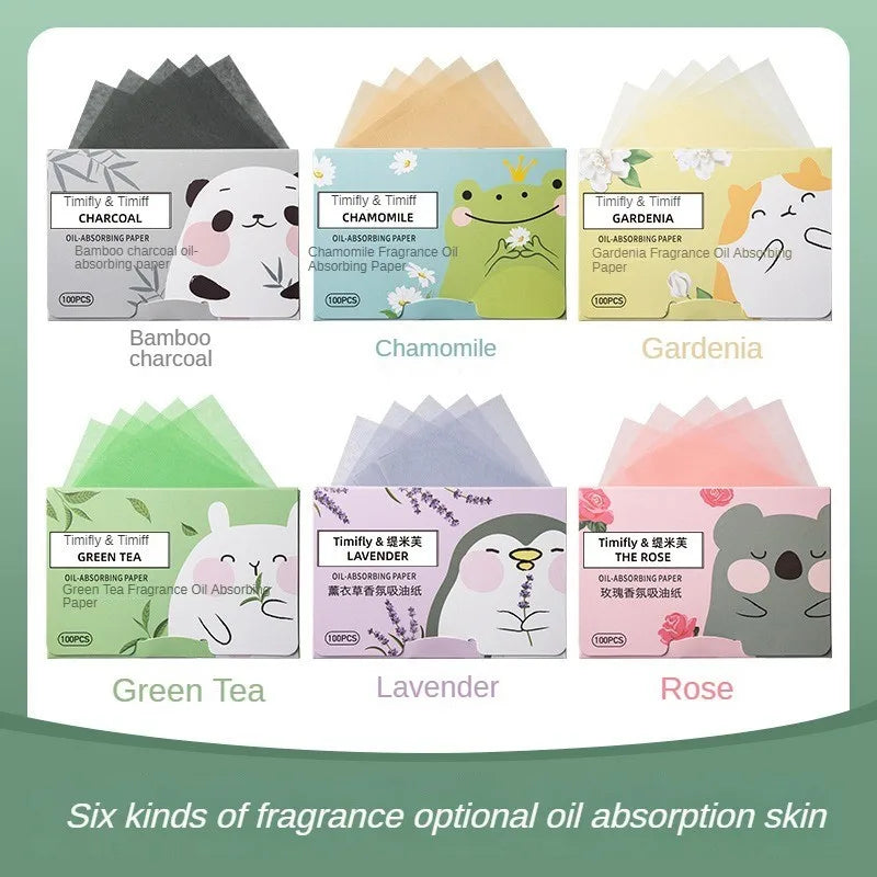Oil-Absorbing Facial Blotting Papers with Fragrance - T-Zone Control, 100 Pieces