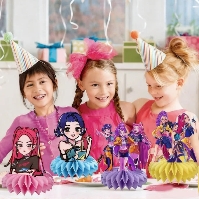 8pcs Girls Anime Figures Decorations Kids Birthday Party Honeycomb Ornaments