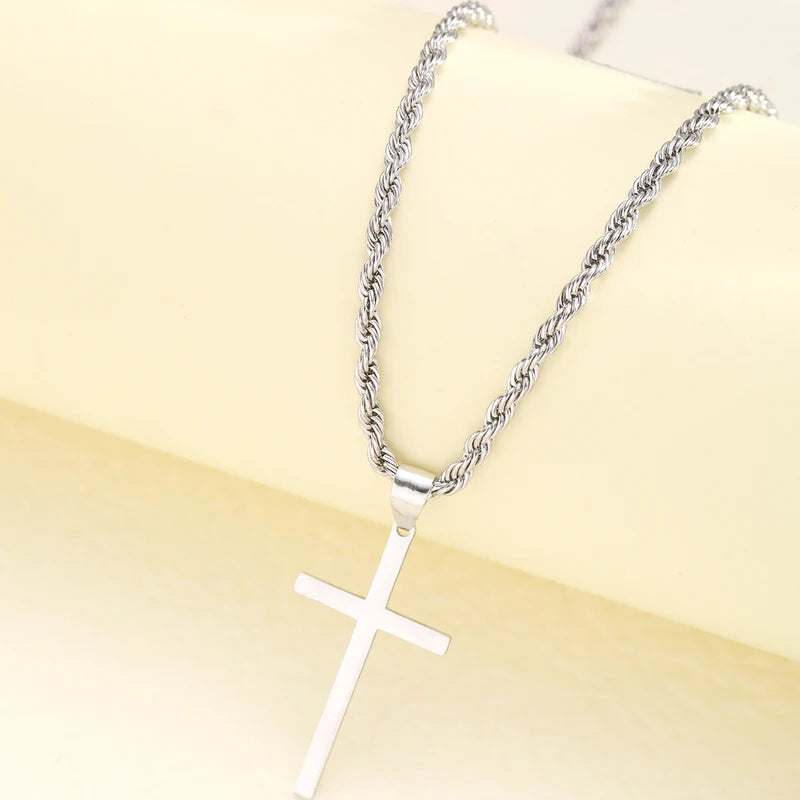 Minimalist Stainless Steel Cross Pendant Necklace for Men Women Gold & Red Brown Variants