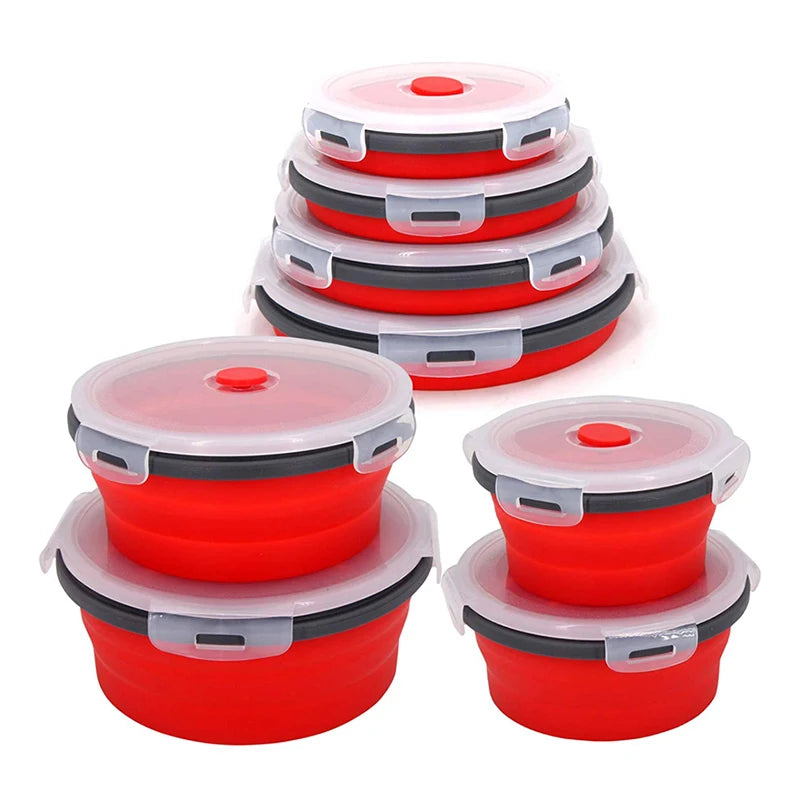 Silicone Folding Lunch Box Set with Lid - Portable Food Container & Salad Bowl