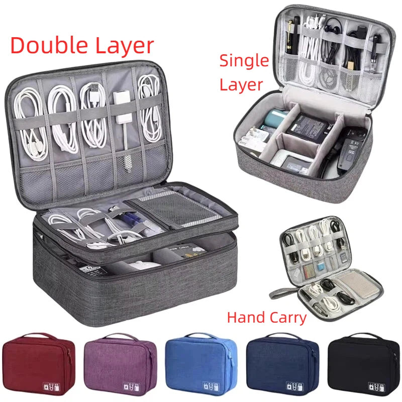 Travel Cable Storage Bag Waterproof Electronic Organizer with Multiple Compartments