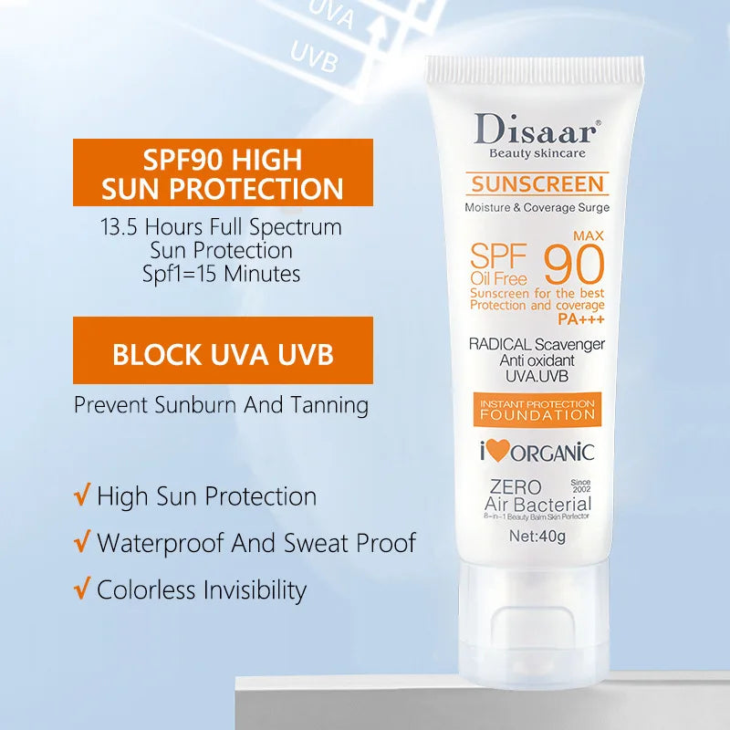 SPF 90+ Waterproof Sunscreen for Face & Body - Anti-Aging Sunblock Cream