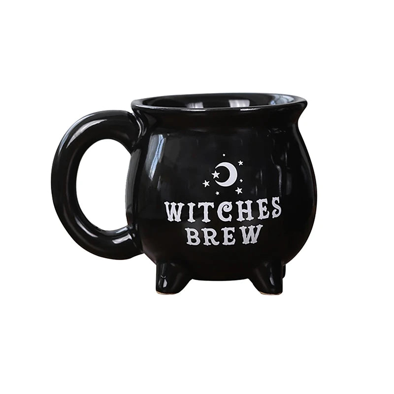 Halloween Witch Cauldron Coffee Mug Black Ceramic Drinkware - 340ml