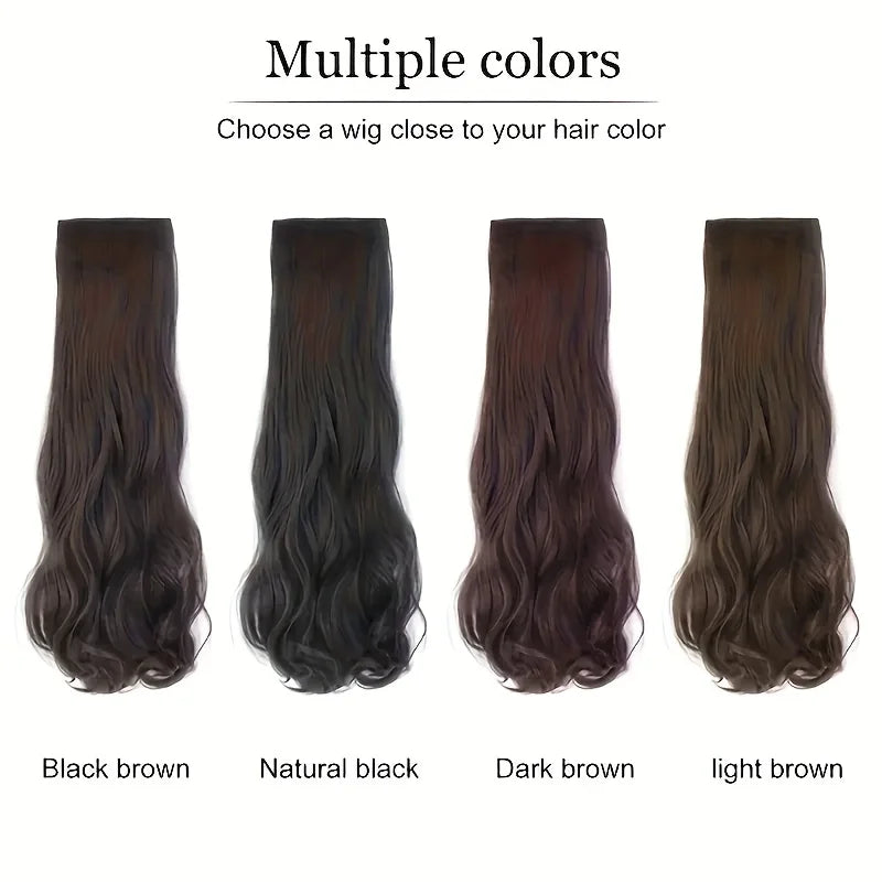 Synthetic Women's Wavy Hair Extensions Set with Invisible Clips - Heat-Resistant Wig Accessories