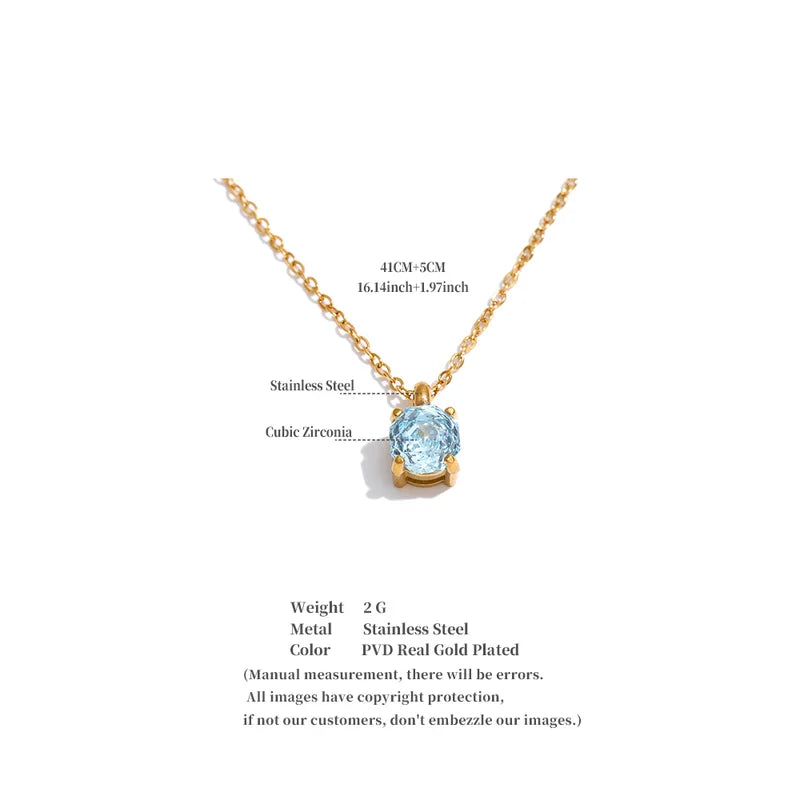 Stainless Steel Rose Flower Shape Drop Necklace with Zirconia - Korean Jewelry