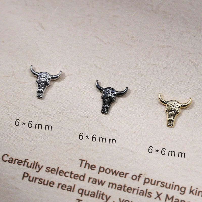 30 Pcs Western Cowboy Nail Charms Halloween Bull Head Nail Art Decorations