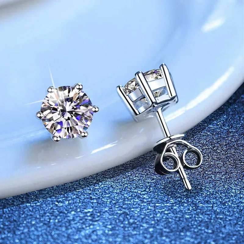 Sterling Silver Moissanite Stud Earrings with 18K White Gold Plating - Women’s Jewelry