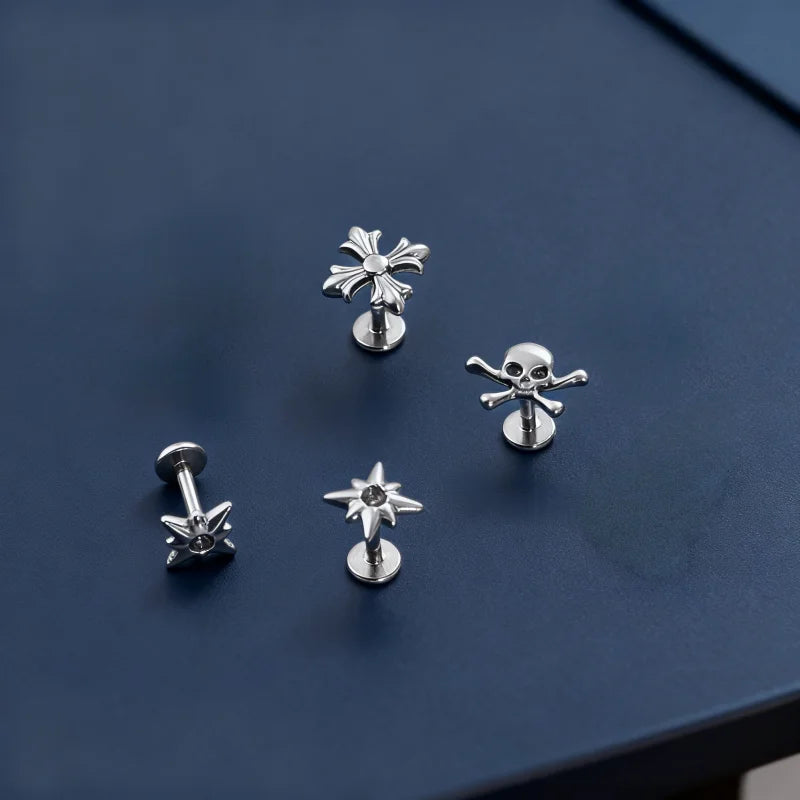 Titanium Cross Lip Piercing Jewelry 16G Gothic Skull Labret Cartilage Nose Tragus Body Accessory