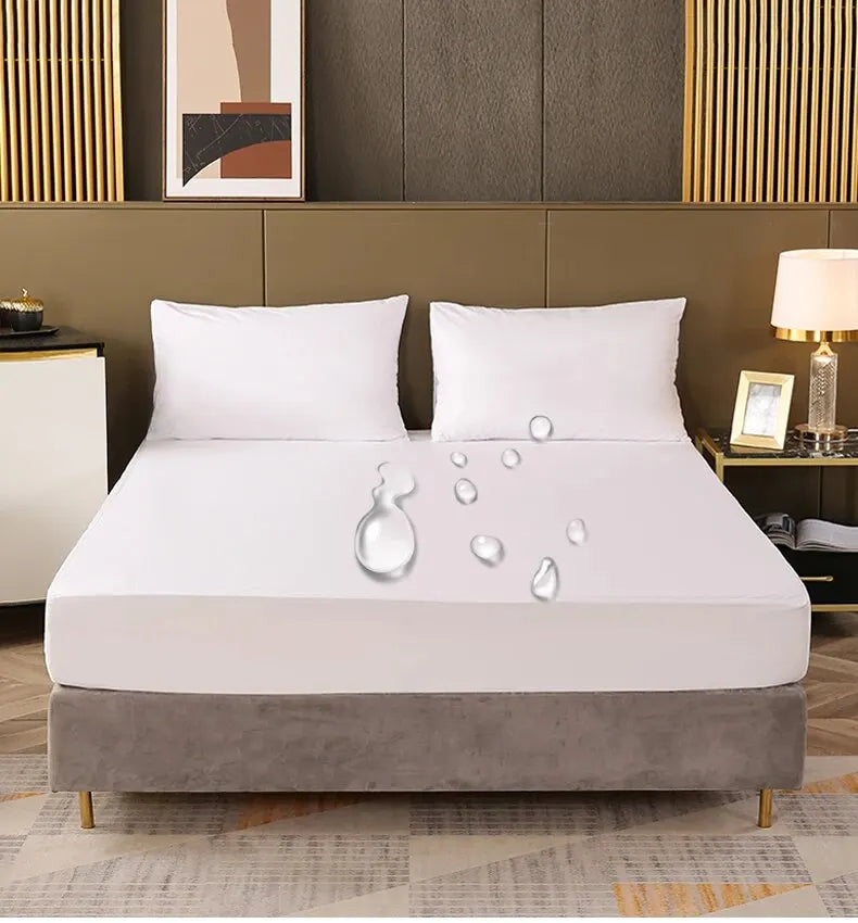 Waterproof Fitted Bed Sheet Mattress Cover Solid Color Bed Protector for Bedroom