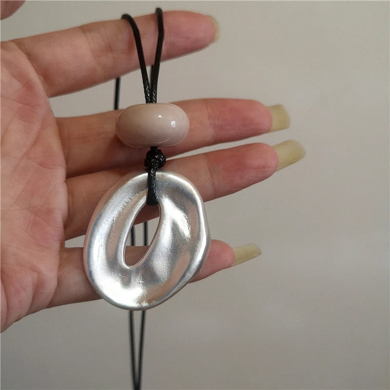 Geometric Metal Vortex Cross Pendant Necklace with Rope Chain for Men Women Beaded Jewelry