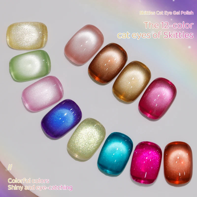Rainbow Cat Eye Gel Nail Polish Set 12 Colors 15ml Semi-Permanent UV LED Nails