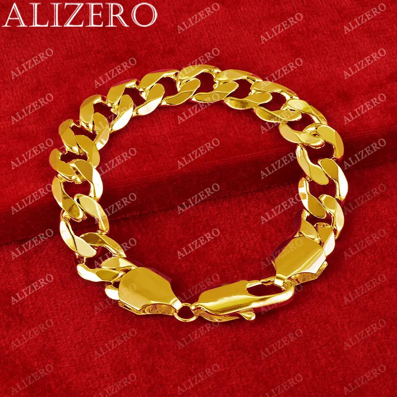 Sterling Silver 18K Gold Plated Cuban Chain Bracelet for Men Women 12MM Jewelry