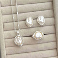 Elegant Pearl Jewelry Set for Women Vintage Snake Chain Necklace Open Cuff Bangle & Ring