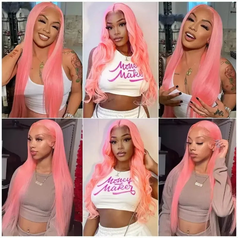 Pink Human Hair Wig 30-32 Inch Lace Front & HD Frontal, Natural Style