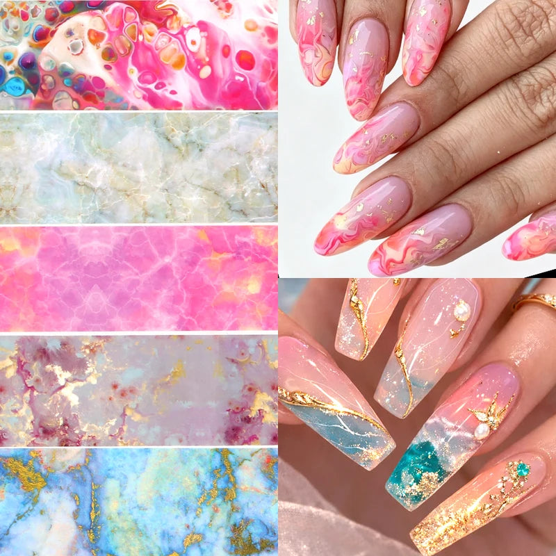10pcs Marble Nail Foil Transfer Stickers Watercolor Geometric Nail Art
