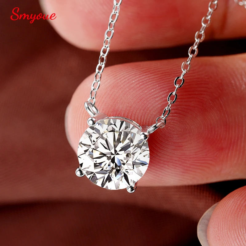 Luxury 1-6CT Moissanite Necklace for Women - Sterling Silver Pendant