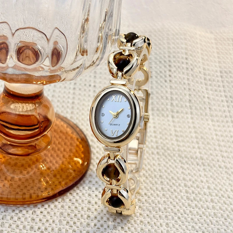 Elegant Oval Women's Wrist Watch with Sparkling Stones, Luxury Style
