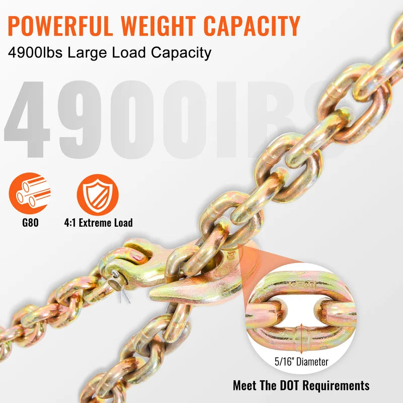 Heavy Duty Zinc Plated Binder Chain with Hooks - Transport & Tie Down