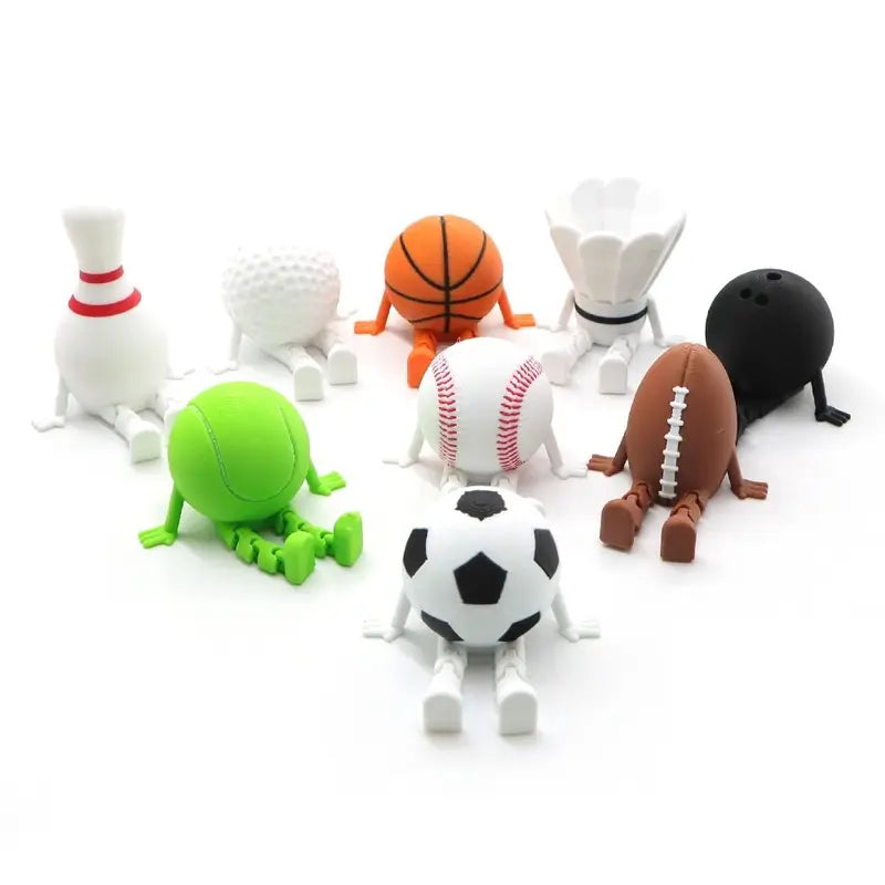 Sports Ball Figurine Collection Desktop Ornament - Soccer, Baseball, Basketball, Rugby, Bowling