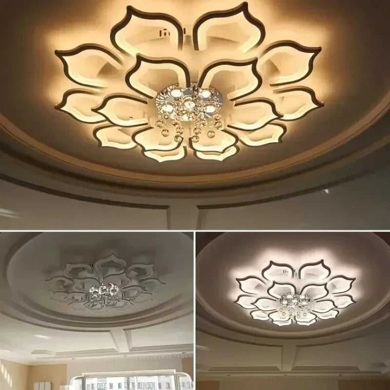 Modern Crystal Petal Ceiling Lamp - Dimmable LED Lighting for Living Room & Bedroom