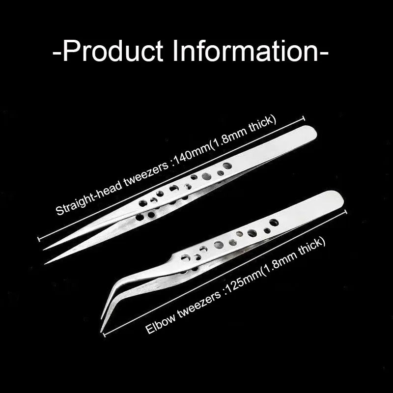 Industrial Anti-Static Precision Tweezers for Electronics Repair - Stainless Steel Curved & Straight Tips
