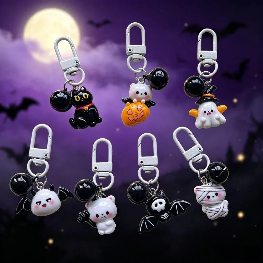 Halloween Keychain Pendant Set - Spooky Ghost Trickster Party Favors Bulk