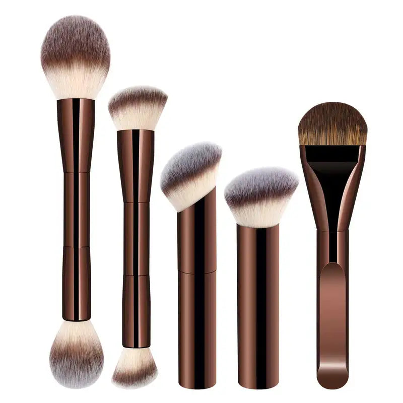 5-Piece Makeup Brush Set with Double-Ended Kabuki Contour Blending Tools