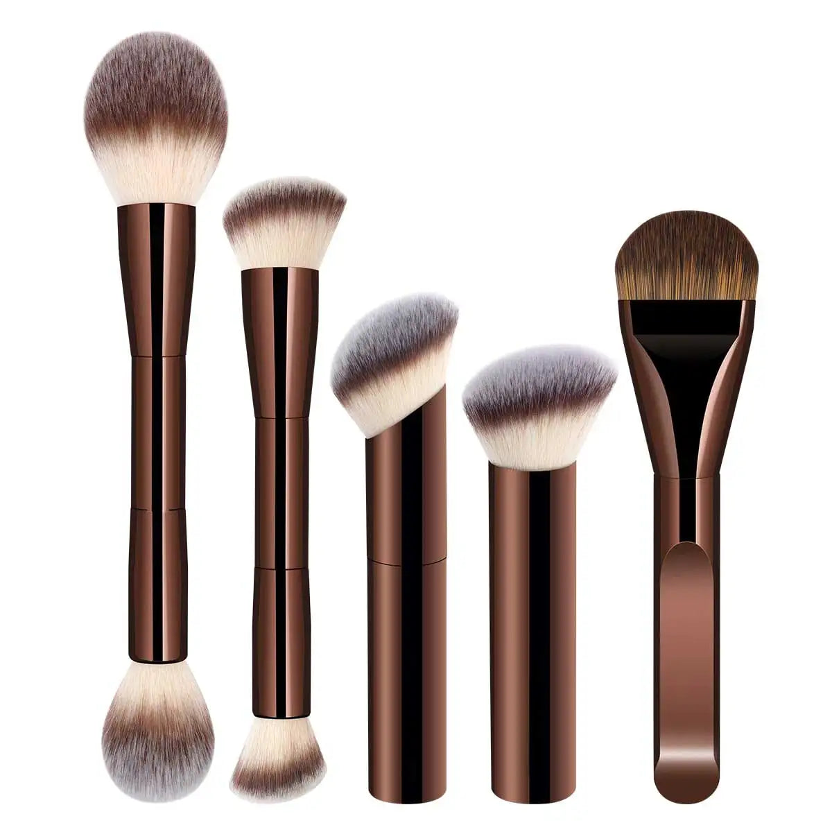 5-Piece Makeup Brush Set with Double-Ended Kabuki Contour Blending Tools
