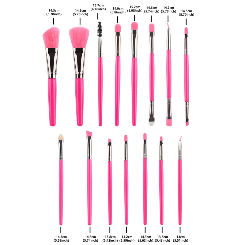 15pc Makeup Brush Set with Face Eye Lip Foundation Blush Eyelash Tools - Color Variations