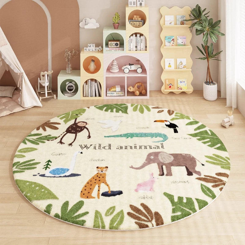 Fluffy Animal Pattern Round Rug - Soft Plush Carpet for Living Room & Bedroom
