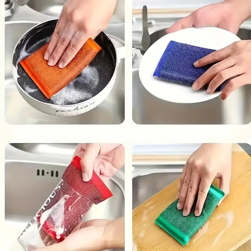 Steel Wire Sponge Wipe Non-Stick Oil Brush Cleaning Cloth Double Sided Kitchen Dishcloth