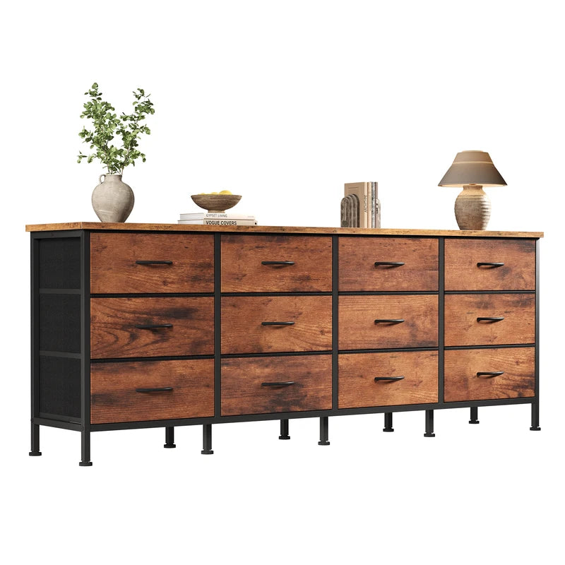 Fabric Cabinet with 12 Drawers for Living Room Bedroom Storage - Large TV Console