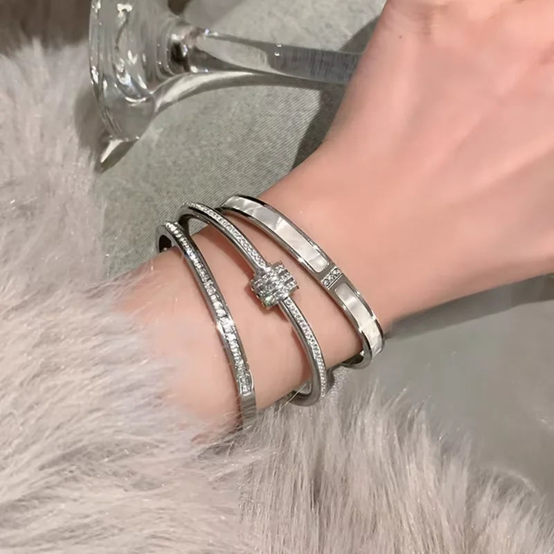 Silver Color Stainless Steel Bangle Bracelet for Women Girls - Waterproof Fashion Jewelry Gift