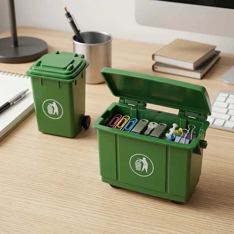 2Pcs Green Desktop Storage Bins - Portable Office Organizer & Trash Containers