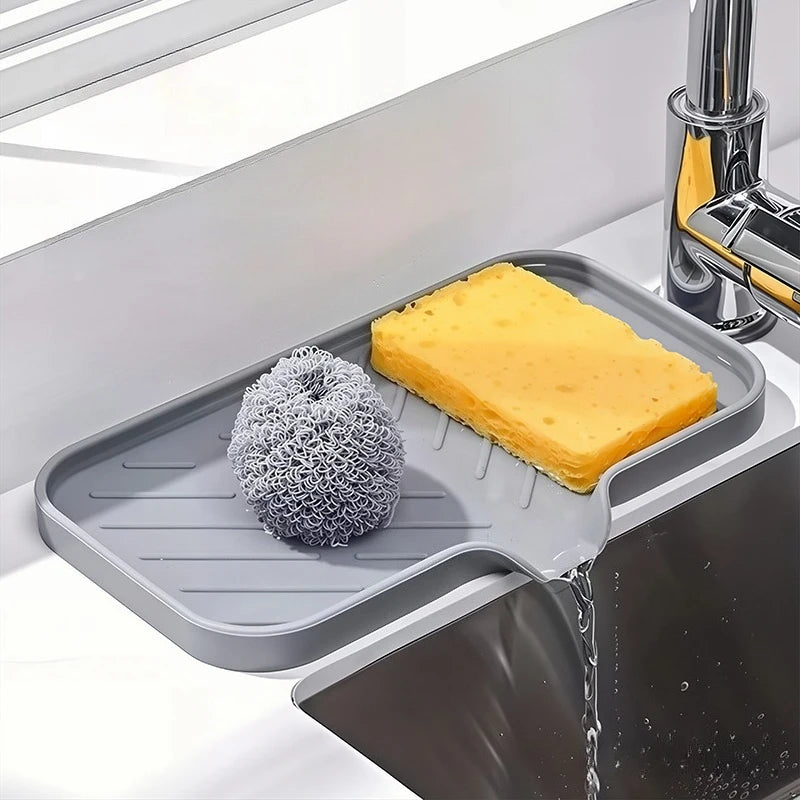 Silicone Drip-Free Soap Dish & Drain Tray with Anti-Slip Surface – Large Bathroom & Kitchen Organizer
