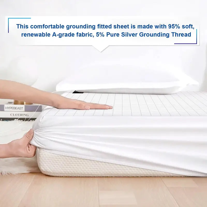 Organic Cotton Earthing Fitted Sheet with Silver Conductive Fiber for Wellness