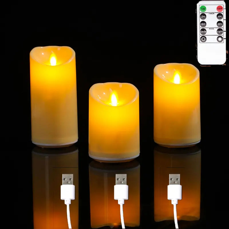 Remote Control LED Flameless Candles Set - Rechargeable Moving Wick Decor