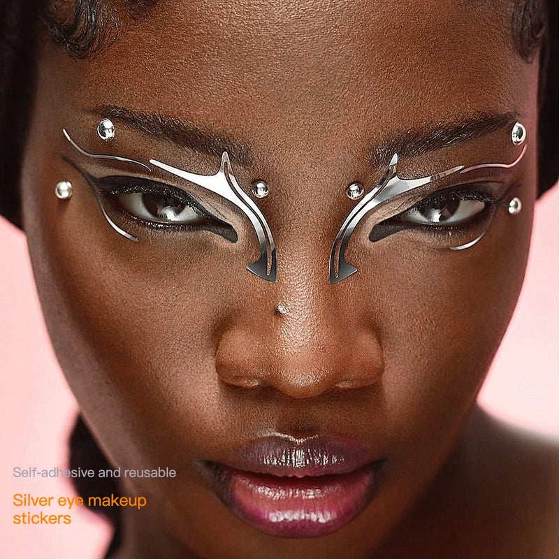 Futuristic Silver Face Makeup Stickers Creative Metallic Eye Shadow Self-Adhesive Reuse
