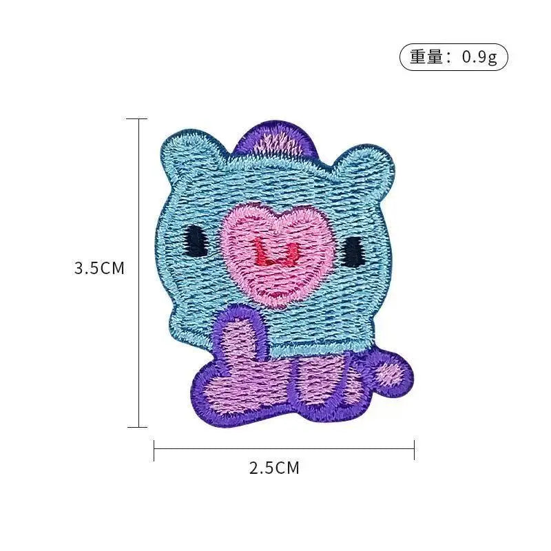 BT21 Cartoon Cute Embroidered Patch Sticker for Clothing Backpack Repair Self-Adhesive Fan Support