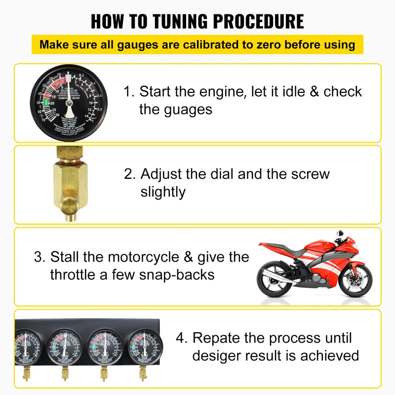 Carburetor Synchronizer Tool Set with 4 Vacuum Gauges for Motorcycle Maintenance