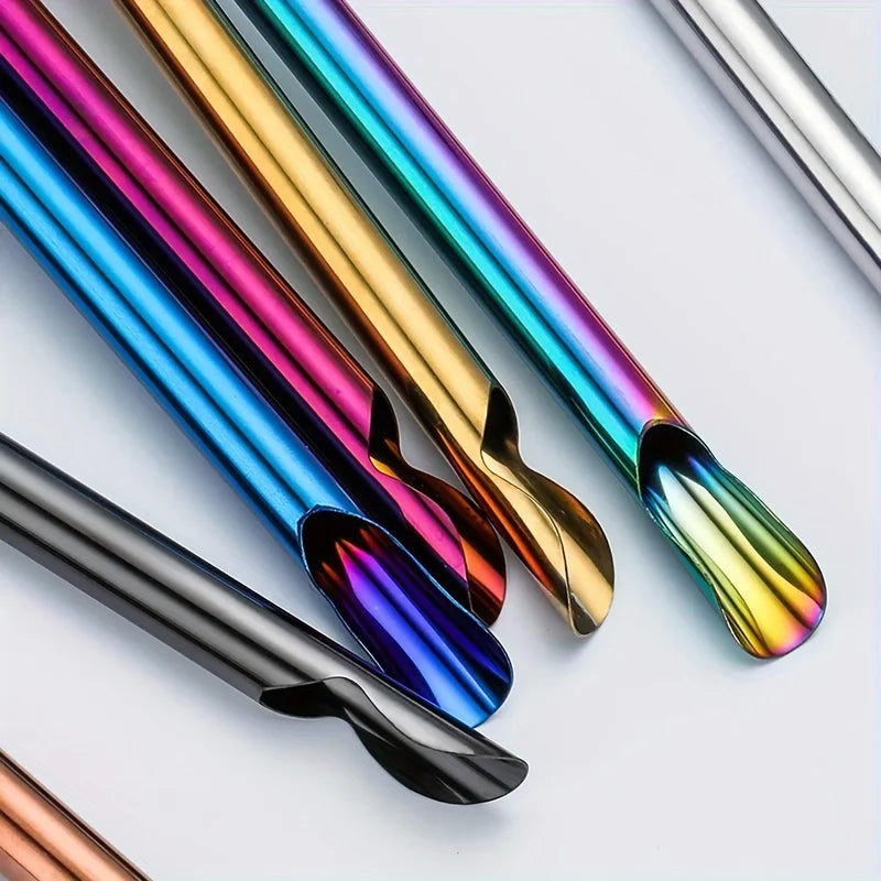Stainless Steel Milkshake & Cocktail Straws Set with Brush - Multiple Colors